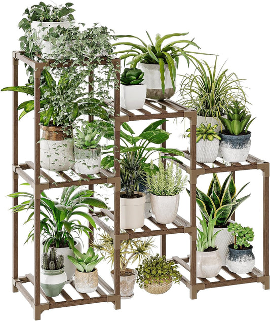 Bamworld Plant Stand Indoor Plant Shelf Outdoor Wood Plant Rack for Multiple Plants 3 Tiers Ladder Plant Holder for Living Room Patio Boho Home Decor for Gardening