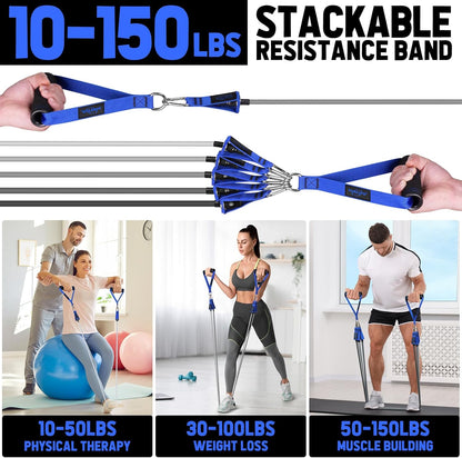 WALITO Resistance Bands Set - Exercise Bands with Handles, Door Anchor, Legs Ankle Straps, for Heavy Resistance Training, Physical Therapy, Muscle Training, Yoga, Home Workouts