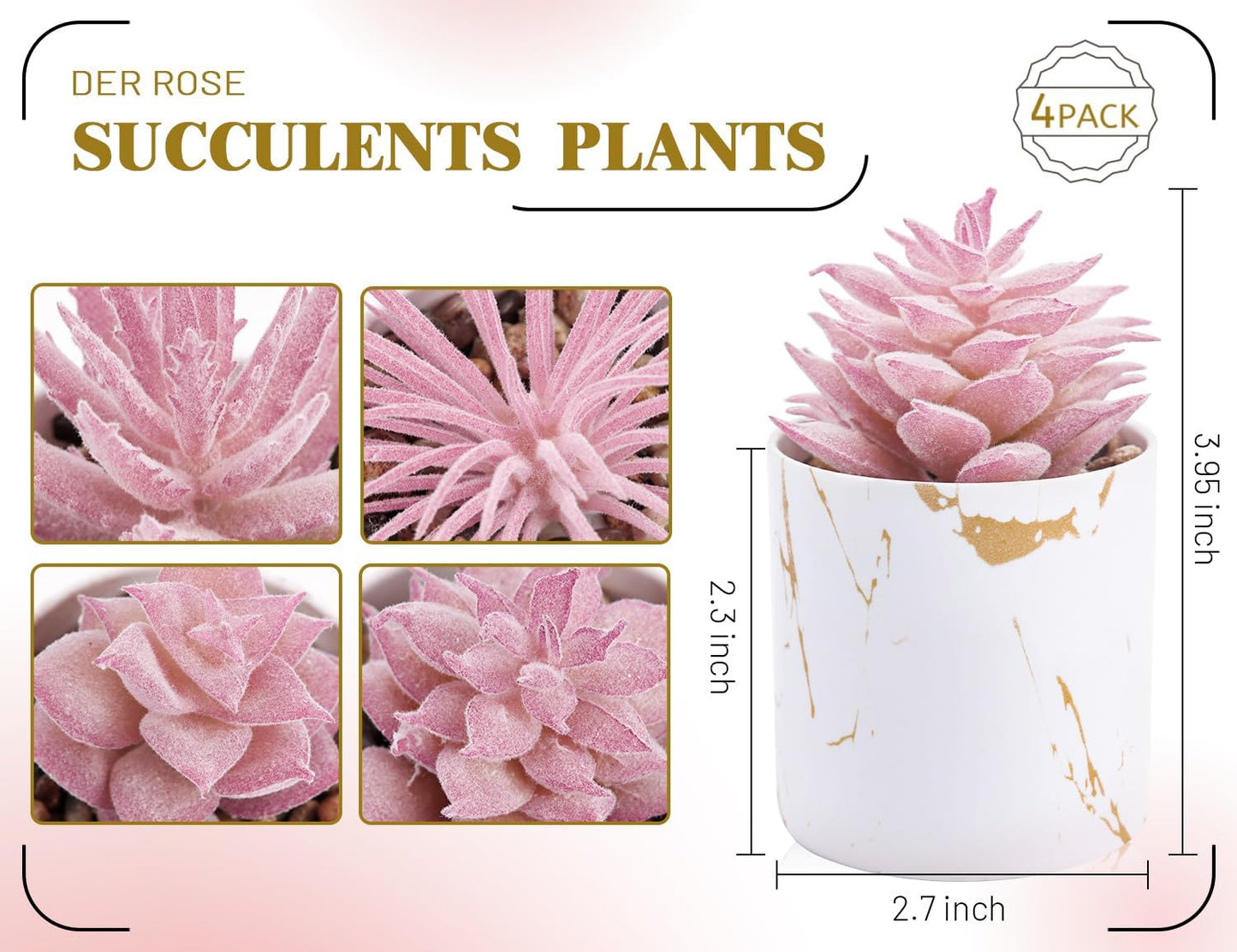 Der Rose 4 Packs Fake Plants Artificial Plants Indoor for Home Office Desk Accessories for Women