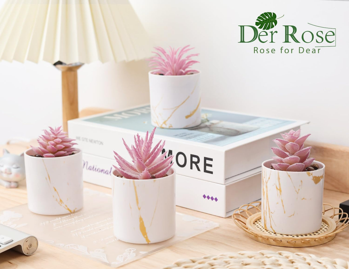 Der Rose 4 Packs Fake Plants Artificial Plants Indoor for Home Office Desk Accessories for Women